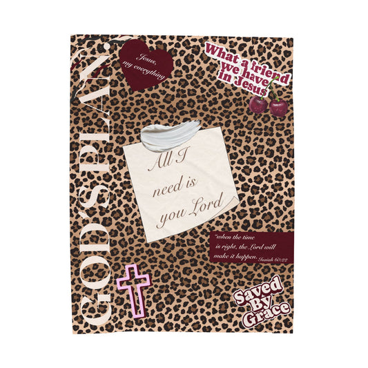 Christian Leopard Collage Blanket | Christian faith leopard design 60 x 80 | Handcrafted, Custom Design