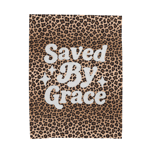 Saved By Grace Velveteen Blanket | Leopard Print Faith 60 x 80 inches